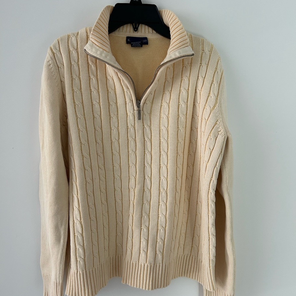 Karen Scott Beige Zip-Up Sweater